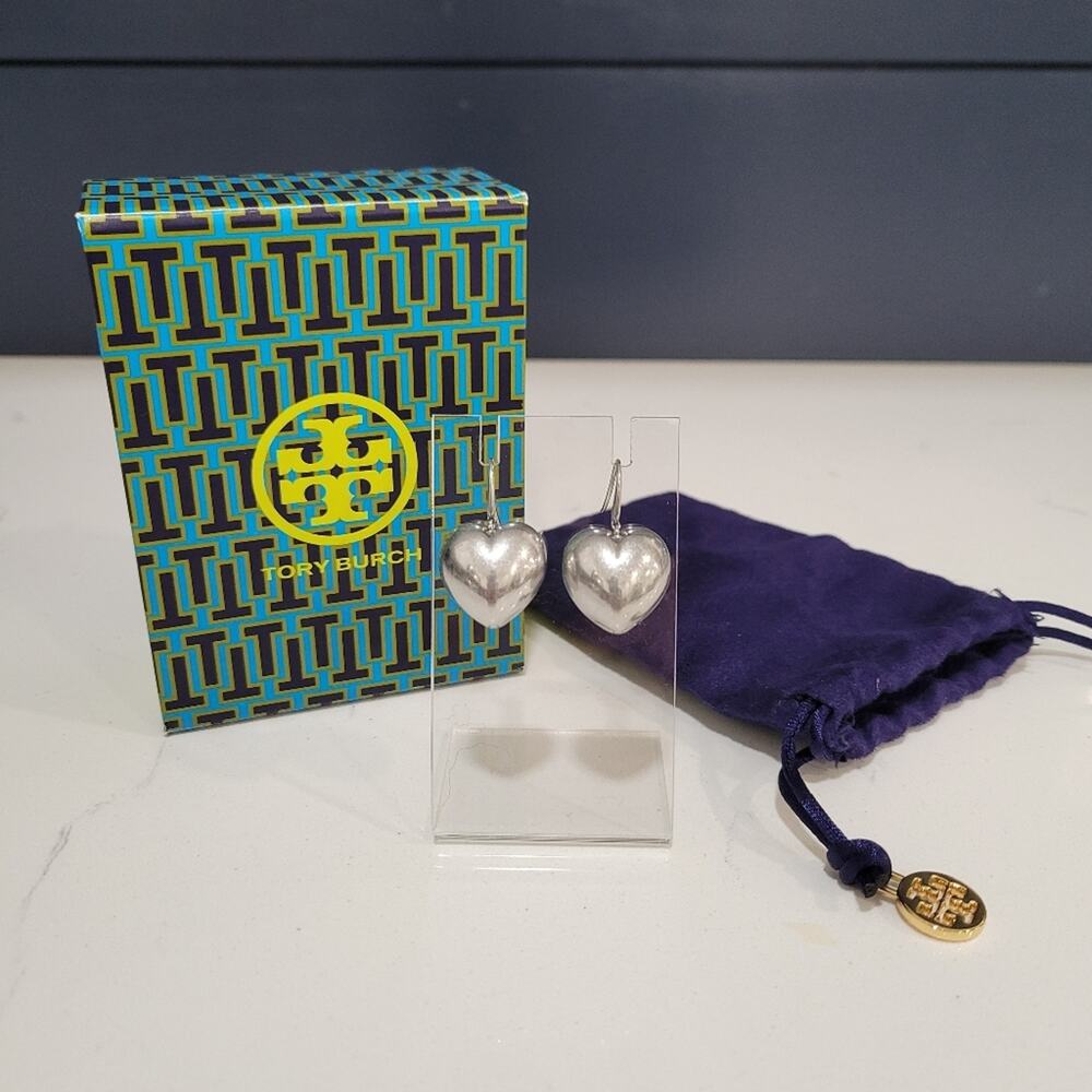 Tory Burch Heart Locket Earrings In Antique Pewter